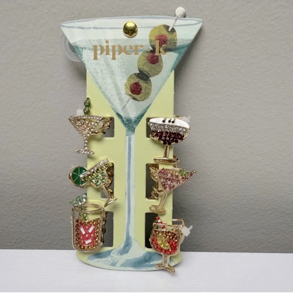 New Piper K Mini Cocktail Martini Rhinestone Hair Clip Collection, Set of 6